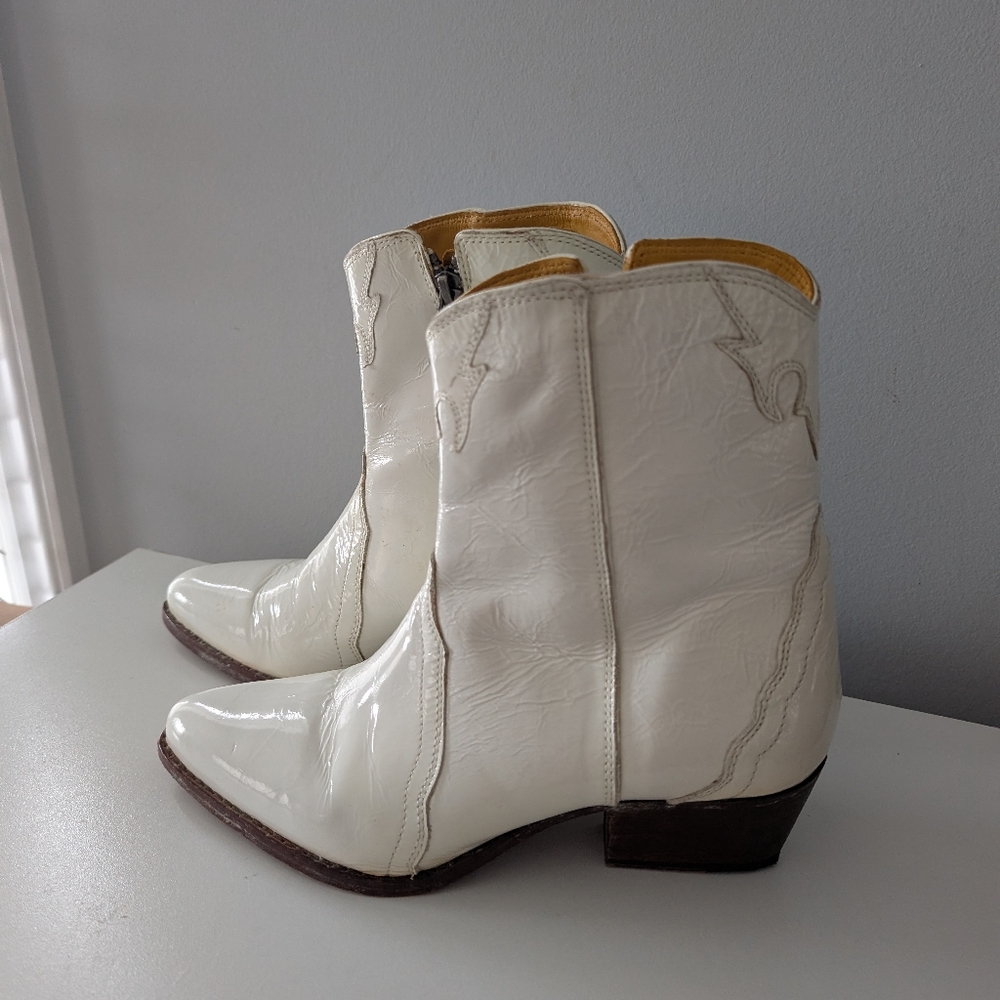Free People Western Ankle Boots Size 37 Cream Leather Side Zip New Frontier - Picture 5 of 8